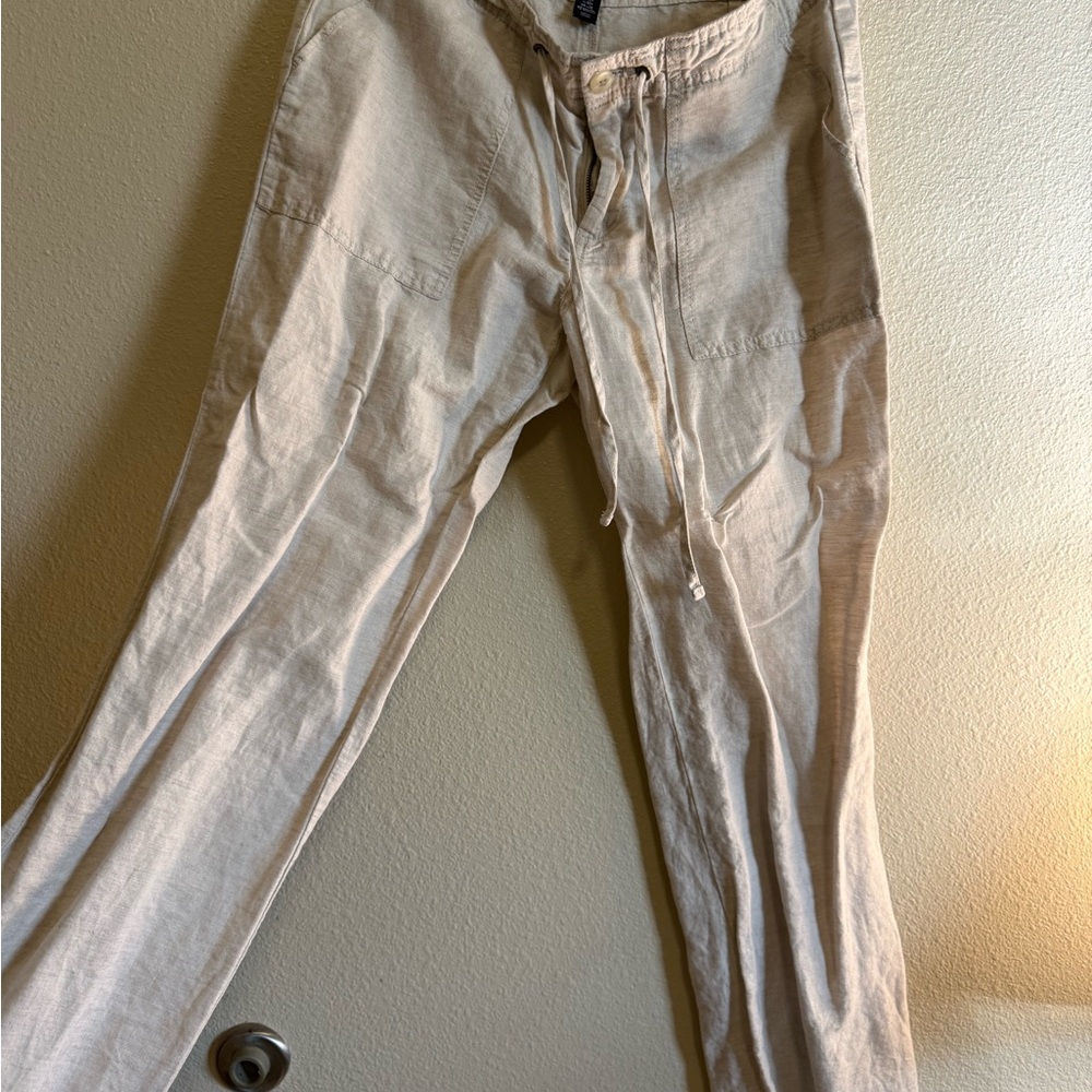 Womens Casual Linen Pants - Cream